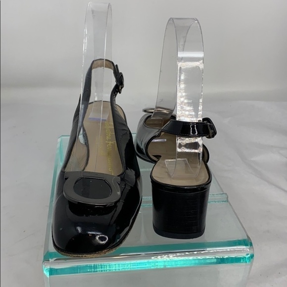 SALVATORE FERRAGAMO 7 A2 Black Patent Low Heels - Picture 4 of 13